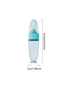 New 90ml/3OZ Colorful Silicone Baby Bottle, Porridge Bottle With Soft Silicone Feeding Spoon, Suction Cup And Dust Cover, Soft Squeeze Feeding Bottle