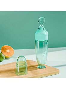 New 90ml/3OZ Colorful Silicone Baby Bottle, Porridge Bottle With Soft Silicone Feeding Spoon, Suction Cup And Dust Cover, Soft Squeeze Feeding Bottle