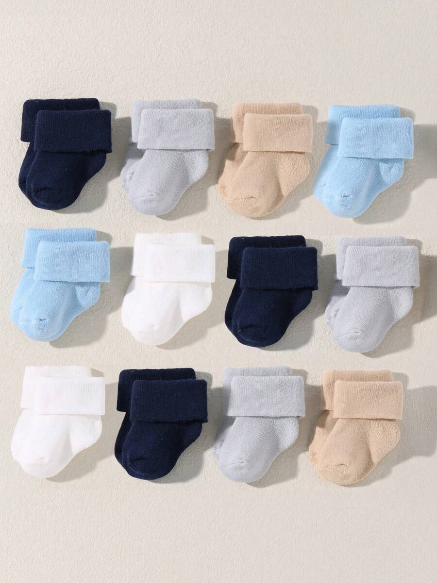 10 Pairs Newborn/Baby Boy Solid Color Thick Warm Flip-Top Socks