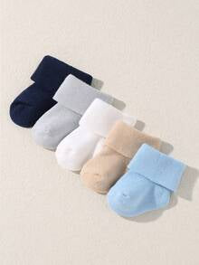 10 Pairs Newborn/Baby Boy Solid Color Thick Warm Flip-Top Socks