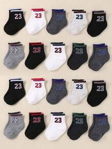20 Pairs Boys' Socks, 10 Pairs Baby Socks - Cute Letter & Striped Athletic Socks, Toddler Low-Cut Socks, Children Socks, Unisex, Newborn Infant Socks, Baby Party Decor Halloween Christmas Gift
