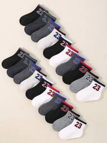 20 Pairs Boys' Socks, 10 Pairs Baby Socks - Cute Letter & Striped Athletic Socks, Toddler Low-Cut Socks, Children Socks, Unisex, Newborn Infant Socks, Baby Party Decor Halloween Christmas Gift