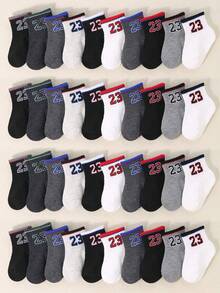 20 Pairs Boys' Socks, 10 Pairs Baby Socks - Cute Letter & Striped Athletic Socks, Toddler Low-Cut Socks, Children Socks, Unisex, Newborn Infant Socks, Baby Party Decor Halloween Christmas Gift