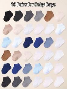 10 Pairs Soft Solid Color Baby Socks, Toddler Boys Socks, Classic Colors, Breathable & Comfortable, Suitable For 0-36 Months Babies Daily Wear, All Seasons, Baby Socks, Toddler Socks, Infant Socks, Short Socks, Solid Color Socks, Newborn Gift, Christmas Gift, Newborn Essential