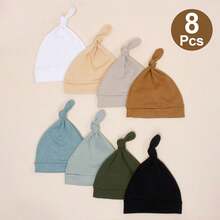8pcs Newborn Baby Solid Color Hat Set, Suitable For 0-6 Months, Soft And Comfortable Unisex Caps Without Brim