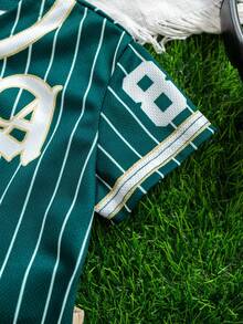 Bubblio 2pcs/Set Unisex Baby Boy/Girl Green Baseball Jacket Short Sleeve Shirt Knit Top And Shorts Set, Sports Outfit, Spring/Summer Baby Boy Clothes
