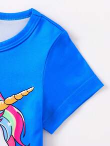 Baby Girl Fashionable Cute Unicorn Print Short Sleeve T-Shirt And Pants Set, Spring/Summer/Autumn
