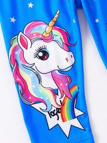 Baby Girl Fashionable Cute Unicorn Print Short Sleeve T-Shirt And Pants Set, Spring/Summer/Autumn