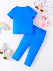 Baby Girl Fashionable Cute Unicorn Print Short Sleeve T-Shirt And Pants Set, Spring/Summer/Autumn