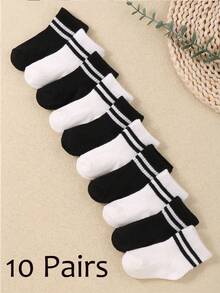 10/5 Pairs Black And White Striped Design Baby Casual Socks