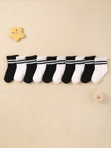 10/5 Pairs Black And White Striped Design Baby Casual Socks