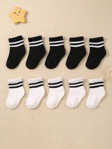 10/5 Pairs Black And White Striped Design Baby Casual Socks