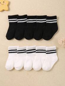 10/5 Pairs Black And White Striped Design Baby Casual Socks