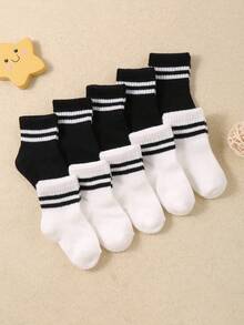 10/5 Pairs Black And White Striped Design Baby Casual Socks