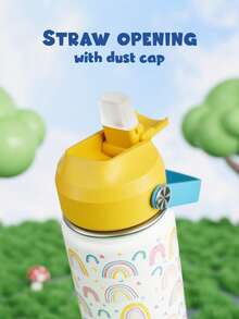 12oz/355ml Stainless Steel Vacuum Insulated Water Bottle With Leak-Proof Nipple Cap And Soft Silicone Straw, Suitable For Students And Outdoor Travel
