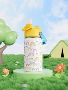 12oz/355ml Stainless Steel Vacuum Insulated Water Bottle With Leak-Proof Nipple Cap And Soft Silicone Straw, Suitable For Students And Outdoor Travel
