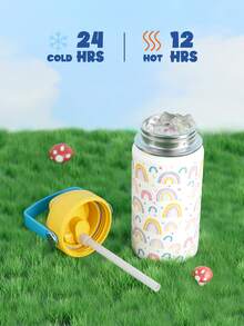 12oz/355ml Stainless Steel Vacuum Insulated Water Bottle With Leak-Proof Nipple Cap And Soft Silicone Straw, Suitable For Students And Outdoor Travel