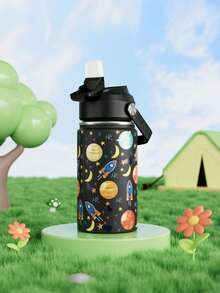12oz/355ml Stainless Steel Vacuum Insulated Water Bottle With Leak-Proof Nipple Cap And Soft Silicone Straw, Suitable For Students And Outdoor Travel