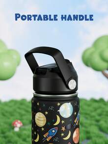 12oz/355ml Stainless Steel Vacuum Insulated Water Bottle With Leak-Proof Nipple Cap And Soft Silicone Straw, Suitable For Students And Outdoor Travel