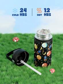 12oz/355ml Stainless Steel Vacuum Insulated Water Bottle With Leak-Proof Nipple Cap And Soft Silicone Straw, Suitable For Students And Outdoor Travel