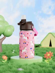 12oz/355ml Stainless Steel Vacuum Insulated Water Bottle With Leak-Proof Nipple Cap And Soft Silicone Straw, Suitable For Students And Outdoor Travel