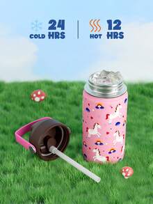 12oz/355ml Stainless Steel Vacuum Insulated Water Bottle With Leak-Proof Nipple Cap And Soft Silicone Straw, Suitable For Students And Outdoor Travel