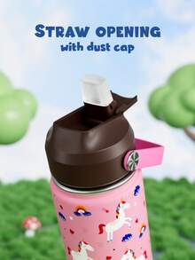 12oz/355ml Stainless Steel Vacuum Insulated Water Bottle With Leak-Proof Nipple Cap And Soft Silicone Straw, Suitable For Students And Outdoor Travel