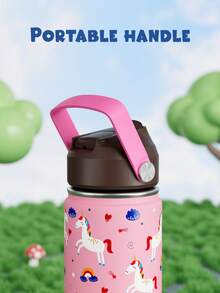 12oz/355ml Stainless Steel Vacuum Insulated Water Bottle With Leak-Proof Nipple Cap And Soft Silicone Straw, Suitable For Students And Outdoor Travel