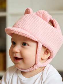 1pc Cartoon Bear Baby Anti-Fall Hat, Adjustable Baby Toddler Anti-Collision Protective Helmet, 3D Mesh Breathable Summer Baby Safety Cap, Anti-Fall Hat, Crawling Protection Hat, Coffee/Pink