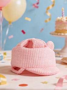 1pc Cartoon Bear Baby Anti-Fall Hat, Adjustable Baby Toddler Anti-Collision Protective Helmet, 3D Mesh Breathable Summer Baby Safety Cap, Anti-Fall Hat, Crawling Protection Hat, Coffee/Pink
