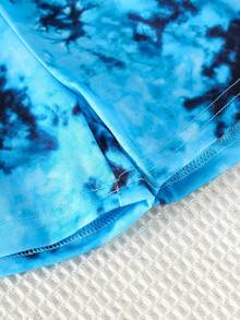 2pcs Baby Boys Summer Casual Short Sleeve Outfit Set, Fashionable Cartoon Number 67 & Letter Print Round Neck Tie-Dye T-Shirt And Matching Number 67 & Letter Print Shorts, Summer Leisure Clothes