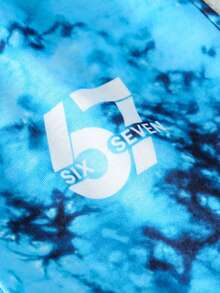 2pcs Baby Boys Summer Casual Short Sleeve Outfit Set, Fashionable Cartoon Number 67 & Letter Print Round Neck Tie-Dye T-Shirt And Matching Number 67 & Letter Print Shorts, Summer Leisure Clothes