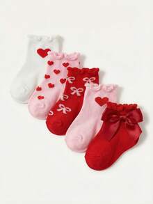 Cozy Pixies 5 Pairs Of Baby Socks, Love Bow, Cute Lace Socks, Warm Indoor And Outdoor Can Be Worn