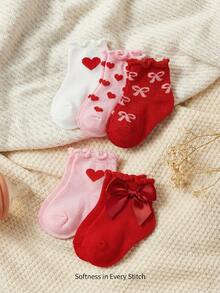 Cozy Pixies 5 Pairs Of Baby Socks, Love Bow, Cute Lace Socks, Warm Indoor And Outdoor Can Be Worn