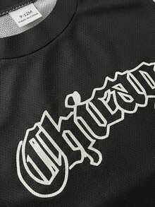 SHEIN GraphicGems 2pcs Infant Toddler Baby Boy Spring/Summer Streetwear Sports Style Black Mesh Fabric English Number & Letter Print Round Neck Sleeveless Top Paired With Elastic Waist Shorts