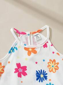 Souflis Souflis 2pcs Baby Girl Toddler/Newborn 0-3Y Dopamine Inspired Colorful Vacation Sleeveless Top + Shorts Set, Spring/Summer Outfit
