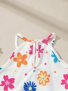 Souflis Souflis 2pcs Baby Girl Toddler/Newborn 0-3Y Dopamine Inspired Colorful Vacation Sleeveless Top + Shorts Set, Spring/Summer Outfit