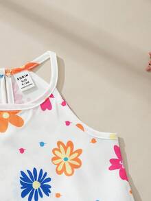 Souflis Souflis 2pcs Baby Girl Toddler/Newborn 0-3Y Dopamine Inspired Colorful Vacation Sleeveless Top + Shorts Set, Spring/Summer Outfit