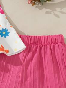 Souflis Souflis 2pcs Baby Girl Toddler/Newborn 0-3Y Dopamine Inspired Colorful Vacation Sleeveless Top + Shorts Set, Spring/Summer Outfit
