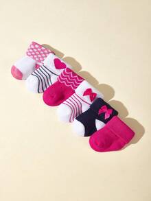 6pairs/Pack Baby Girls' Socks With Valentine's Day Heart & Bowknot Decor, Warm Plush Socks