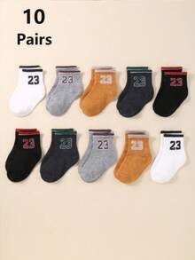 20 Pairs Boys' Socks, 10 Pairs Baby Socks - Cute Letter & Striped Athletic Socks, Toddler Low-Cut Socks, Children Socks, Unisex, Newborn Infant Socks, Baby Party Decor Halloween Christmas Gift