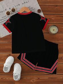 1 Set Infant/Toddler Boys "Los Angeles 67" Print Short Sleeve T-Shirt And Shorts Set, Sporty Black & Red, Everyday Casual Outfit, Spring/Summer