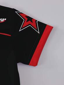 1 Set Infant/Toddler Boys "Los Angeles 67" Print Short Sleeve T-Shirt And Shorts Set, Sporty Black & Red, Everyday Casual Outfit, Spring/Summer