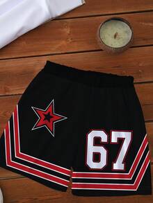 1 Set Infant/Toddler Boys "Los Angeles 67" Print Short Sleeve T-Shirt And Shorts Set, Sporty Black & Red, Everyday Casual Outfit, Spring/Summer