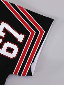 1 Set Infant/Toddler Boys "Los Angeles 67" Print Short Sleeve T-Shirt And Shorts Set, Sporty Black & Red, Everyday Casual Outfit, Spring/Summer