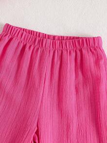 2pcs Baby Girls' Summer Short Sleeve T-Shirt And Wide Leg Pants Set, White & Pink Striped Top And Solid Color Loose Pants, Comfortable And Cute Outfit For Baby Girl, Essential Summer Clothing