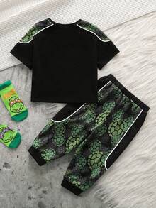 TEENAGE MUTANT NINJA TURTLES | SHEIN Baby Boy Cartoon Print Round Neck Short Sleeve T-Shirt And Pants Casual Daily Outfit