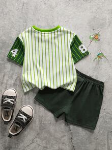 TEENAGE MUTANT NINJA TURTLES | SHEIN Baby Boy Summer Casual Colorblock Striped Cartoon Print T-Shirt And Shorts Set
