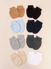 8 Pairs Newborn Solid Color Anti-Scratch Mittens, Suitable For Baby Boys And Girls Daily Wear, Full Finger Gloves, 0-6 Months, Perfect Newborn Gift