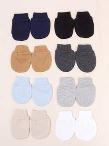 8 Pairs Newborn Solid Color Anti-Scratch Mittens, Suitable For Baby Boys And Girls Daily Wear, Full Finger Gloves, 0-6 Months, Perfect Newborn Gift
